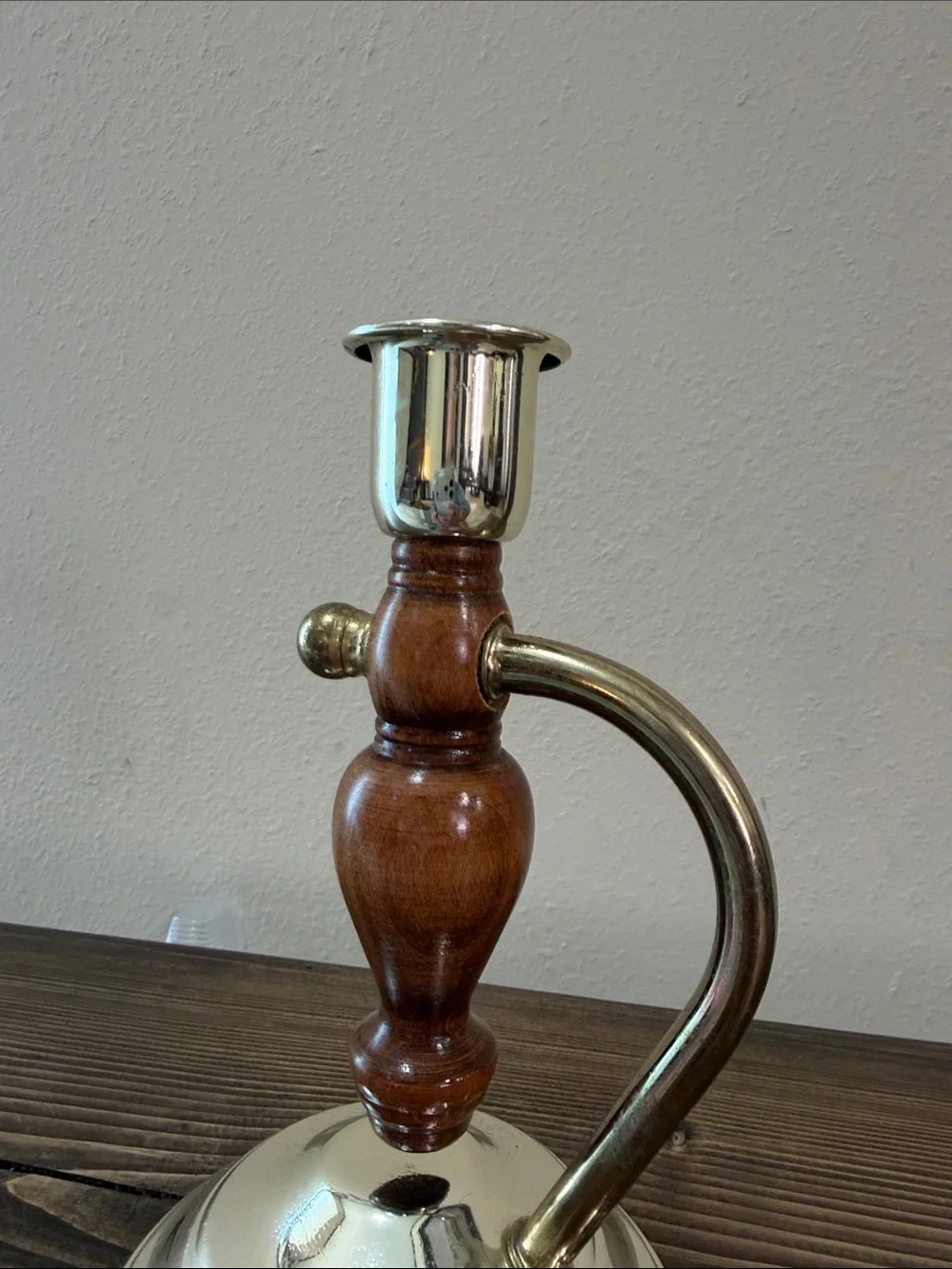 Vintage Home Interiors Brass Silver Wood Candle Holder Wall Sconce USA